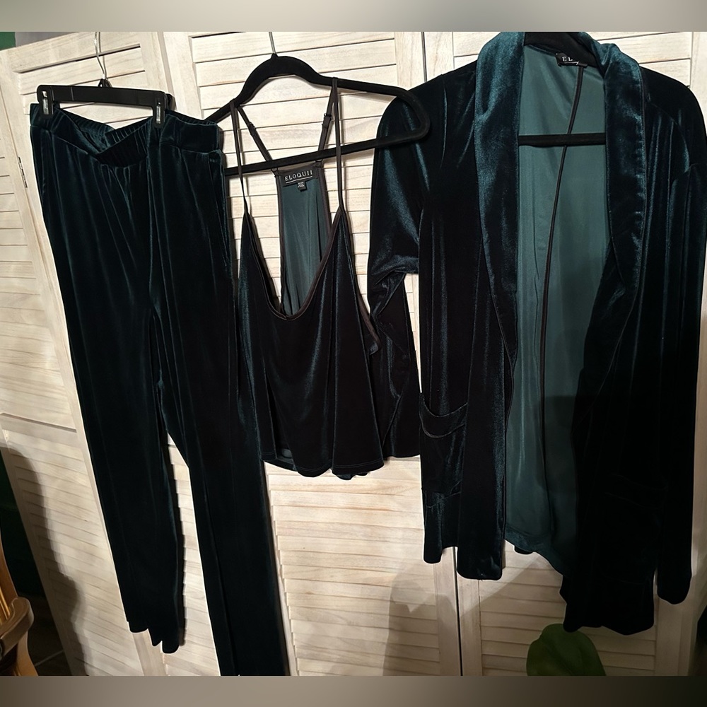 Emerald Green Velour three piece pant suit